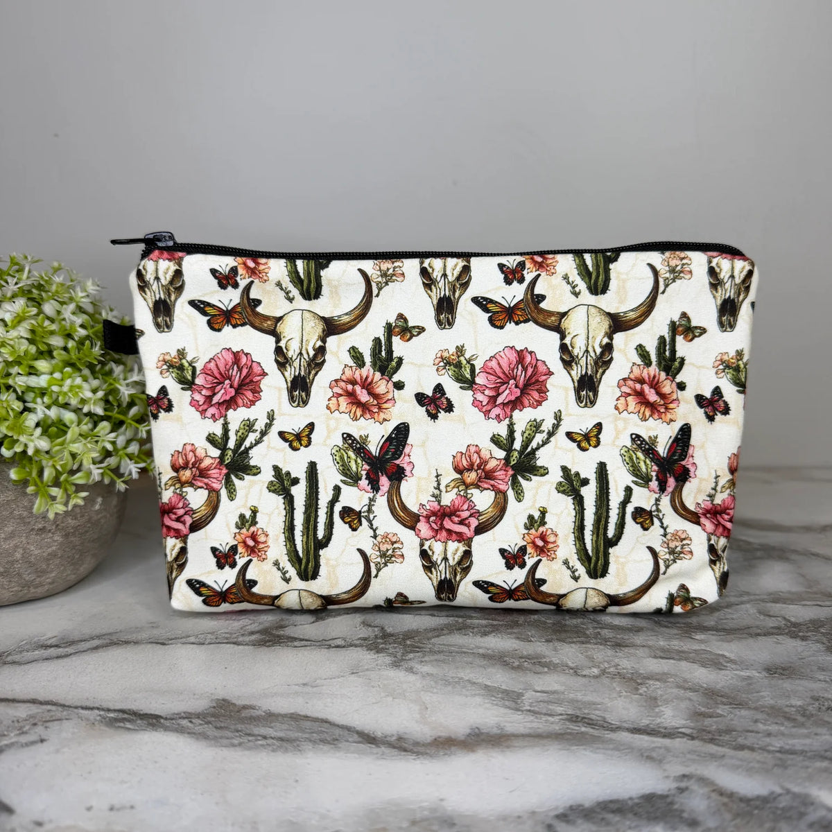 Western Skull Cactus Floral Pouch