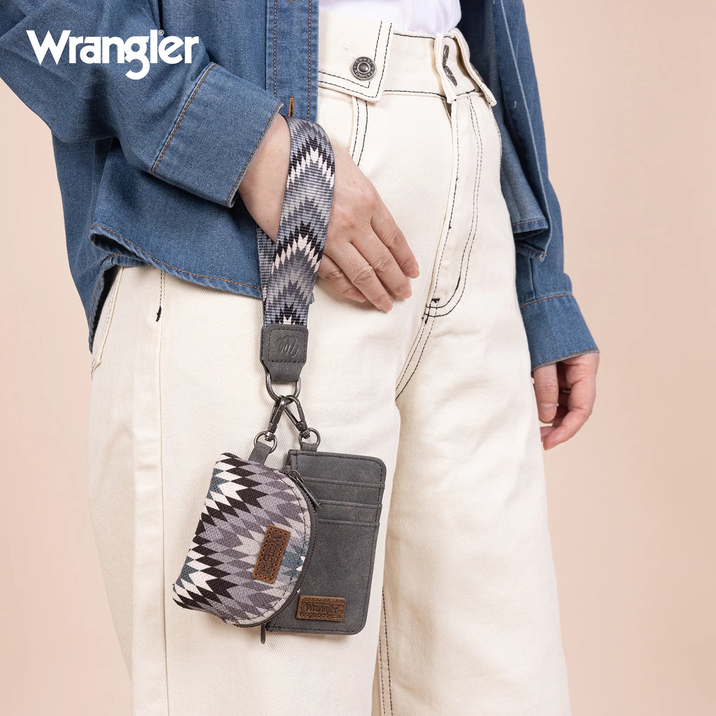 Southwestern Art Print Dual Pouch Wristlet -Grey
