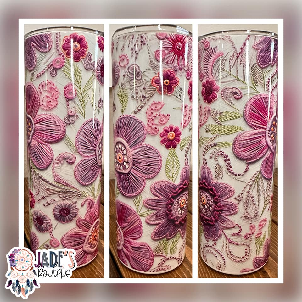 Embroidered Spring Floral 20oz Insulated Skinny Tumbler