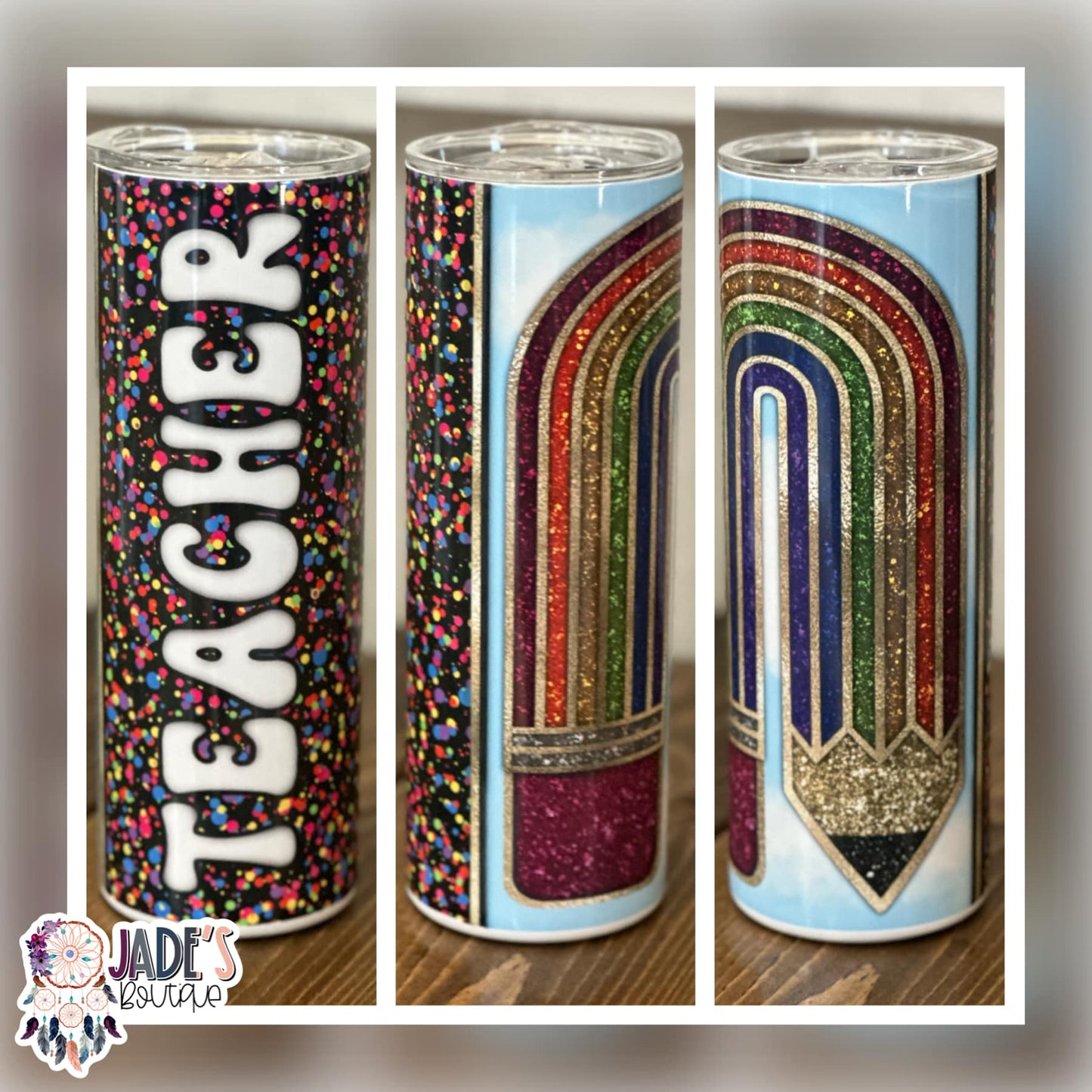 Rainbow Teacher 20oz Skinny Insulated Tumbler