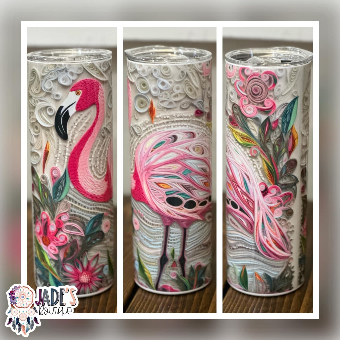 Embroidered Flamingo 20oz Insulated Skinny Tumbler
