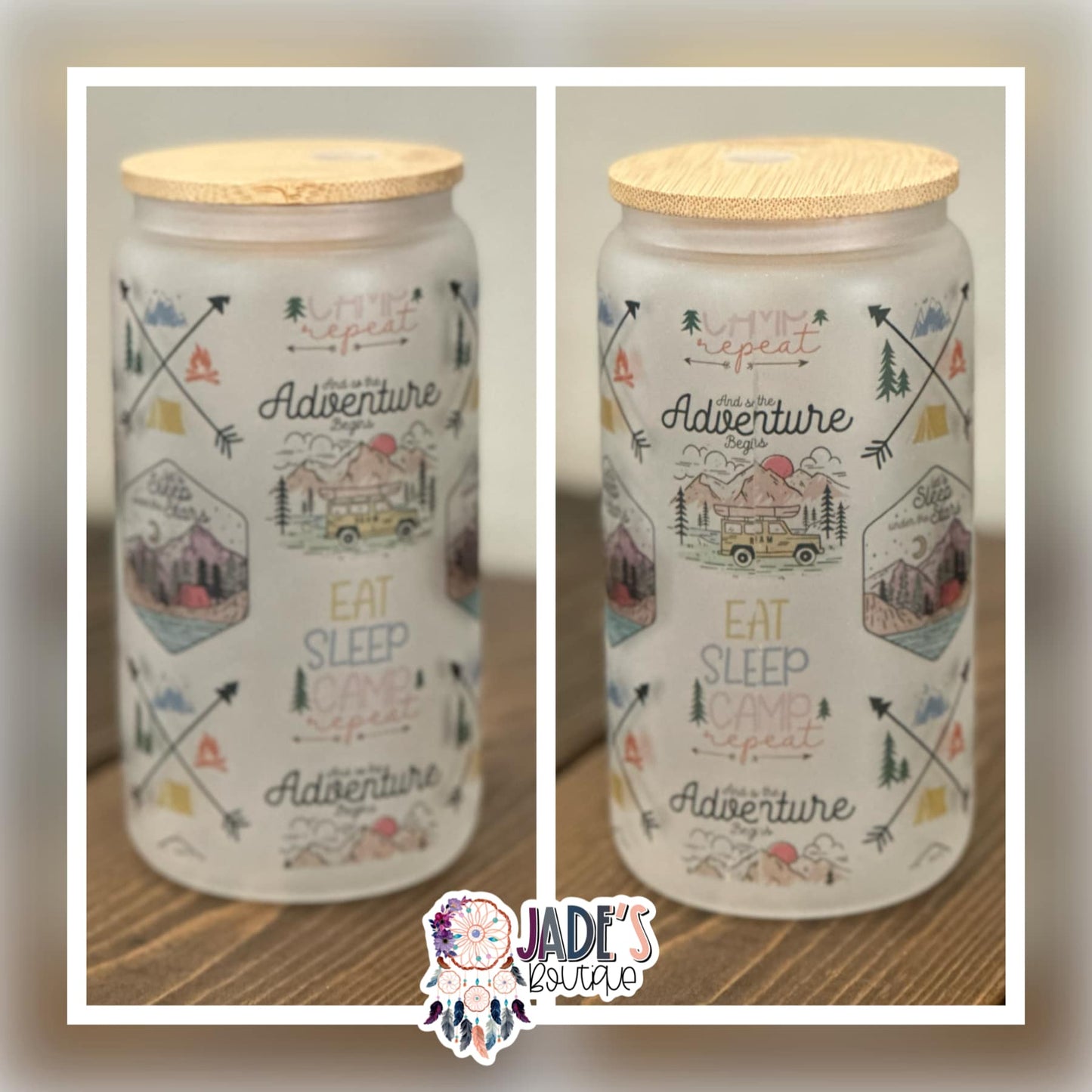 Eat Sleep Camp Repeat 16oz Glass Can Tumbler