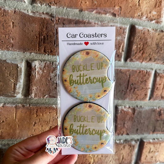Buckle Up Buttercup Car Coasters