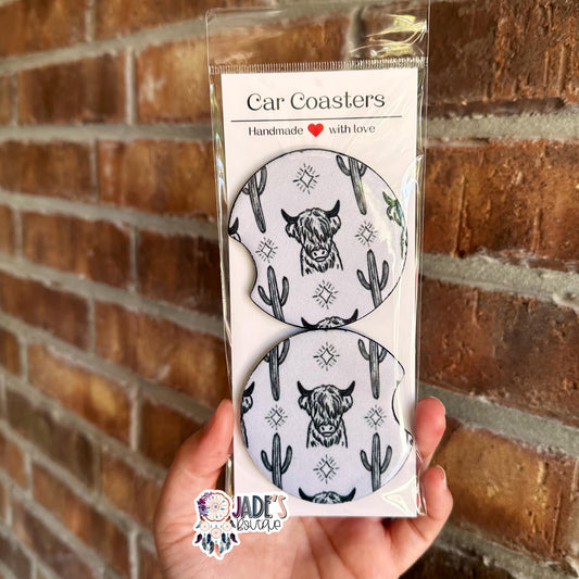 Black & White Highlander Car Coasters