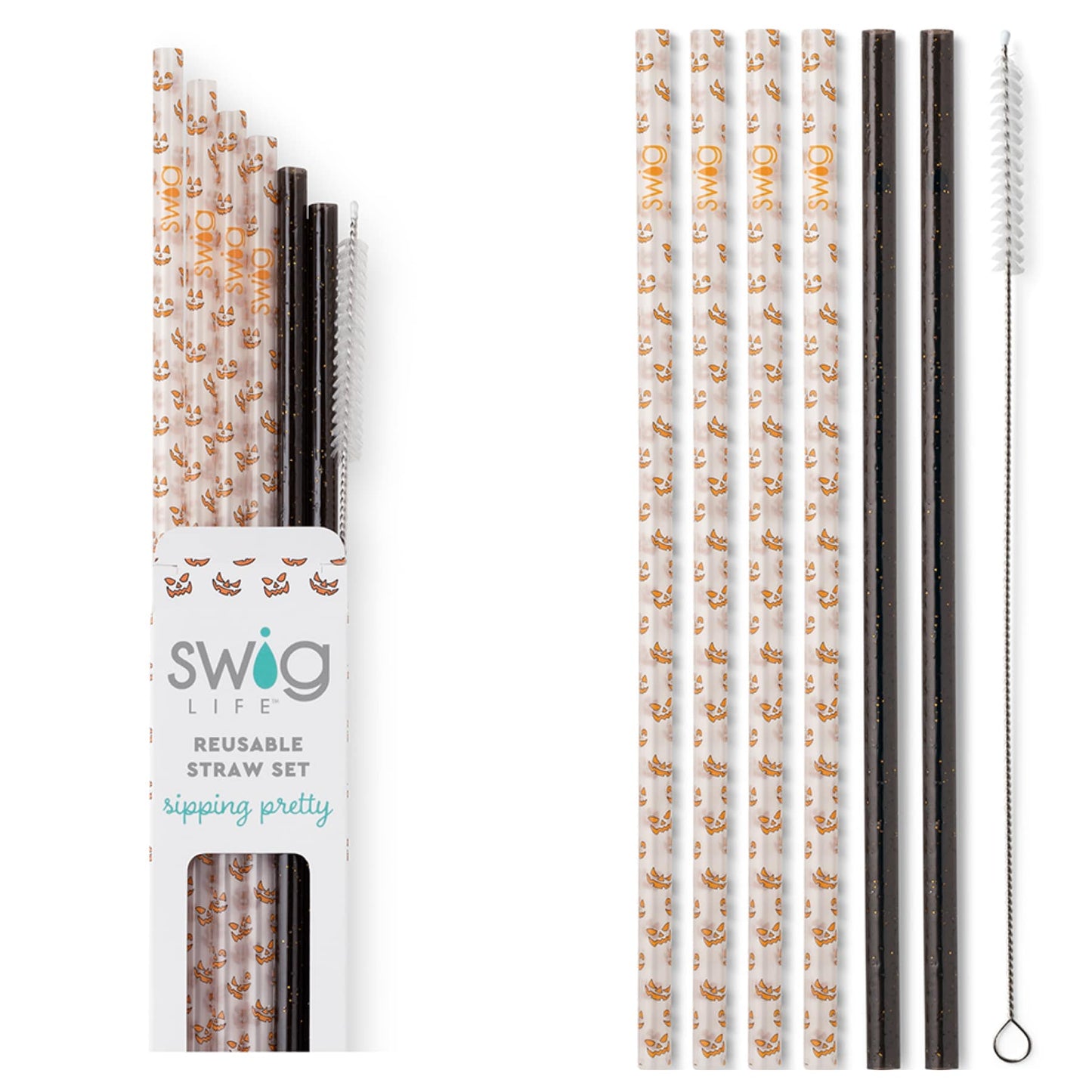 Jeepers Creepers + Black Glitter Reusable Straw Set