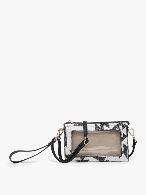 Maeve 3 Compartment Crossbody w/ Clear Phone Window - Aztec Black/White