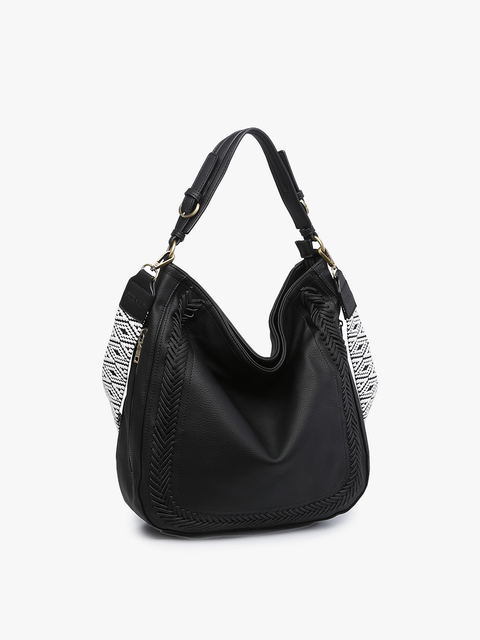 Aris Whipstitch Hobo/Crossbody w/ Guitar Strap - Black