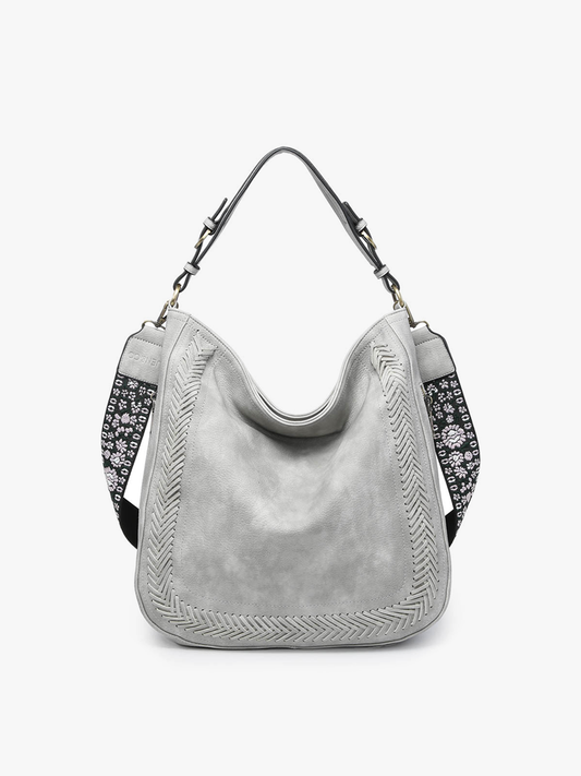 Aris Whipstitch Hobo/Crossbody w/ Guitar Strap - Grey