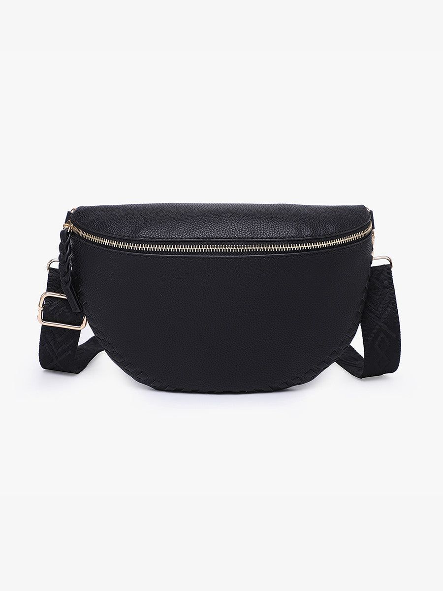 Whipstitch Crossbody/Sling Bag W/Detailed Strap - Black