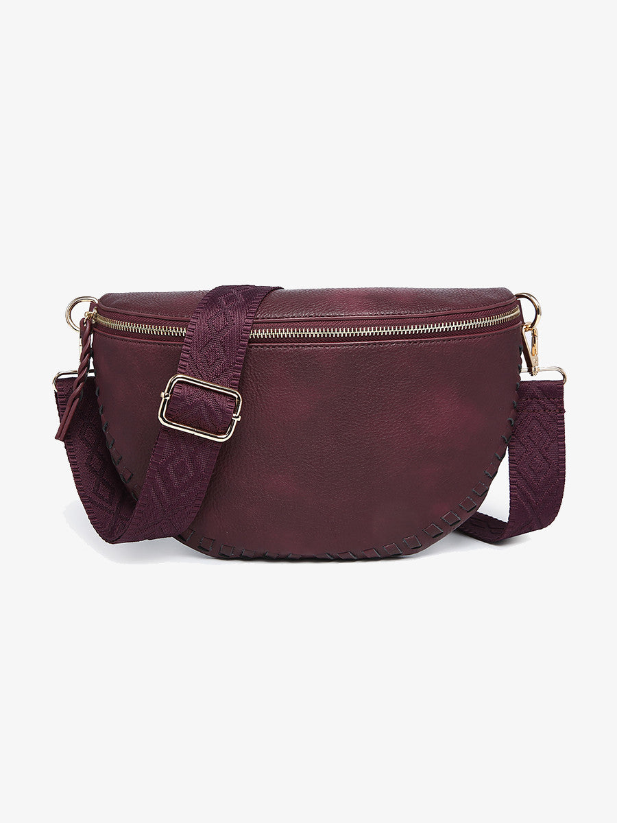 Whipstitch Crossbody/Sling Bag w/ Detailed Strap - Cherry Lacquer