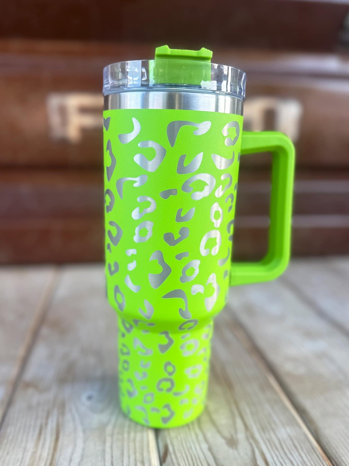 Leopard 40oz Insulated Tumbler - Lime Green