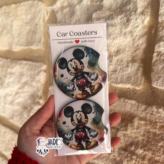 Mouse Watercolor Car Coasters
