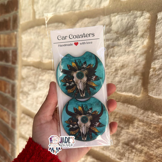 Sunflower Skull Car Coasters