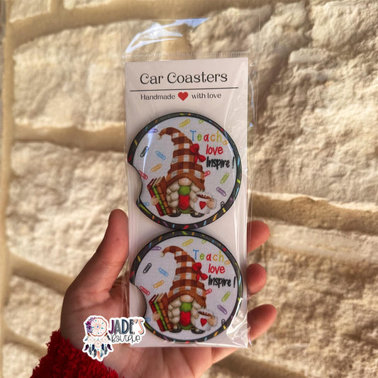 Gnome Teach Love Inspire Car Coasters