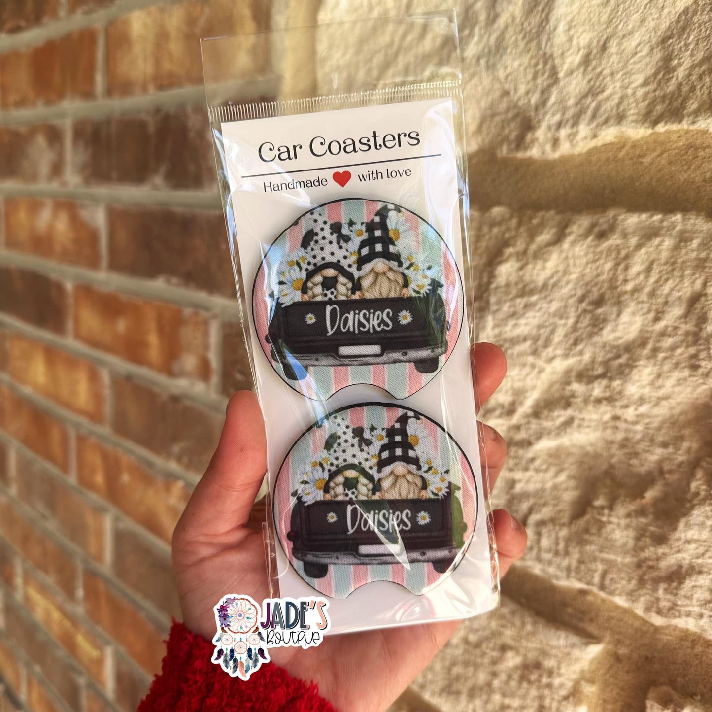 Gnome Daisies Car Coasters