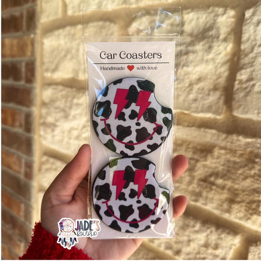 Cow Smiley Car Coasters