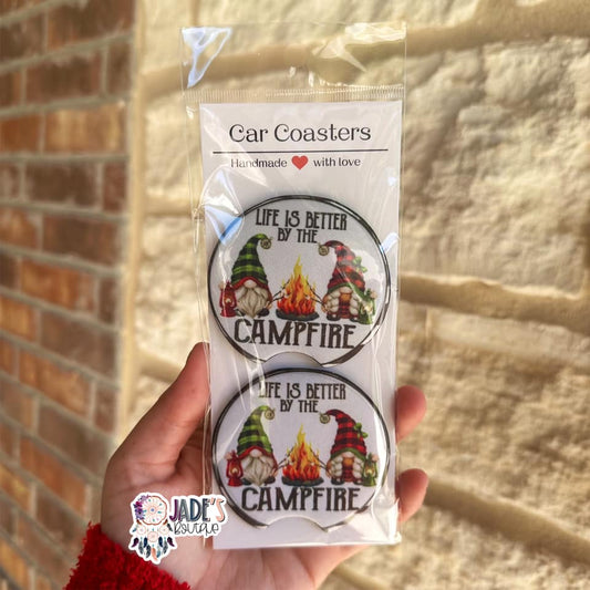 Gnome Life is better by the campfire Car Coasters