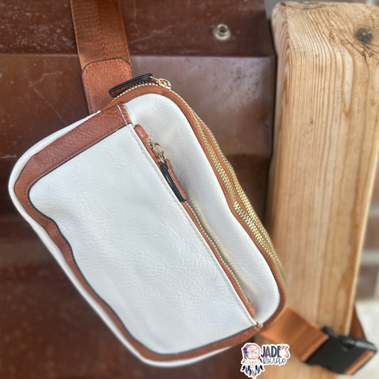 Vegan Leather Belt Bag - Ivory/Camel