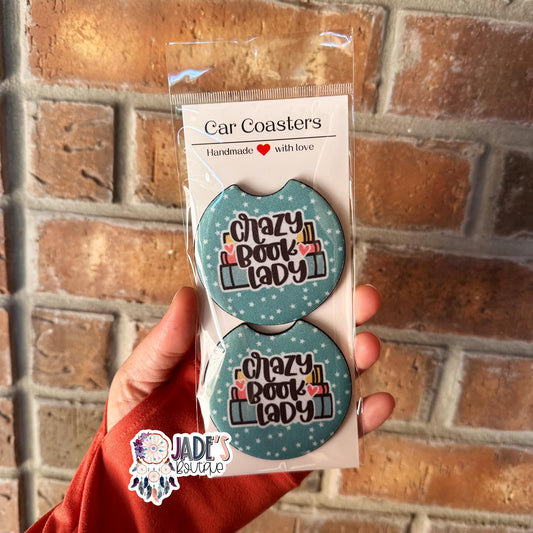 Crazy Book Lady Car Coasters