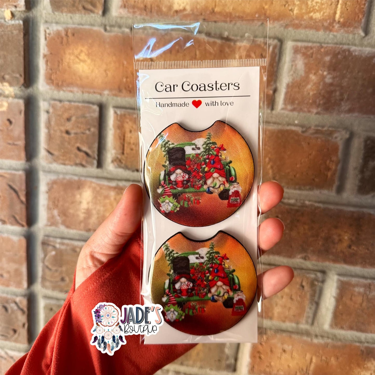 Christmas Light Gnome Car Coasters