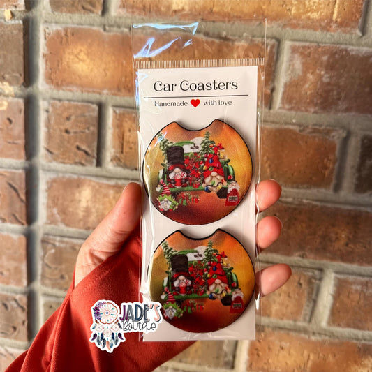 Christmas Light Gnome Car Coasters