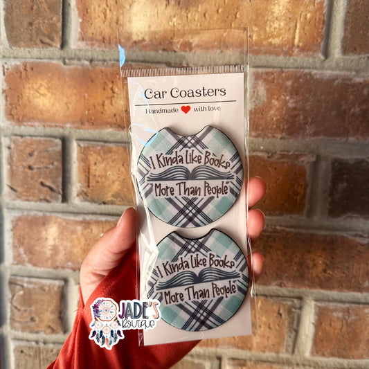 I Kinda Like Books More Than People Car Coasters
