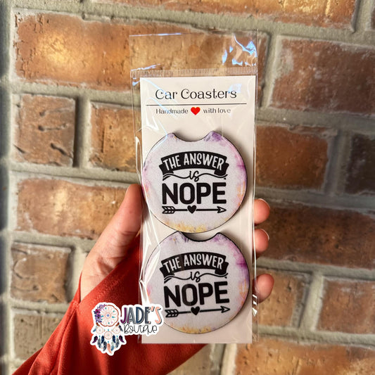 The Answer is NOPE Car Coasters