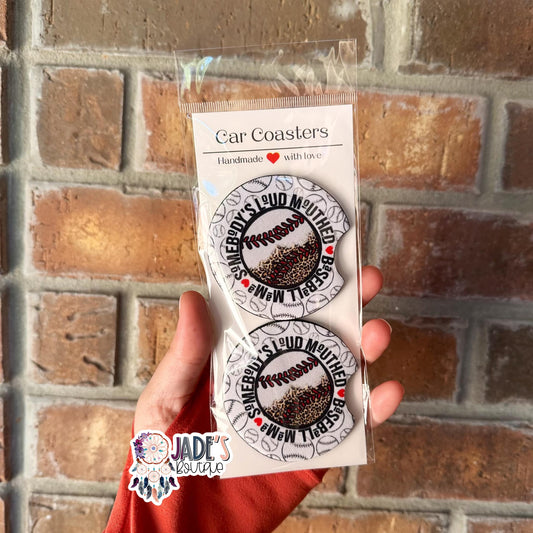 Somebody's Loud Mothed Baseball Mom Car Coasters