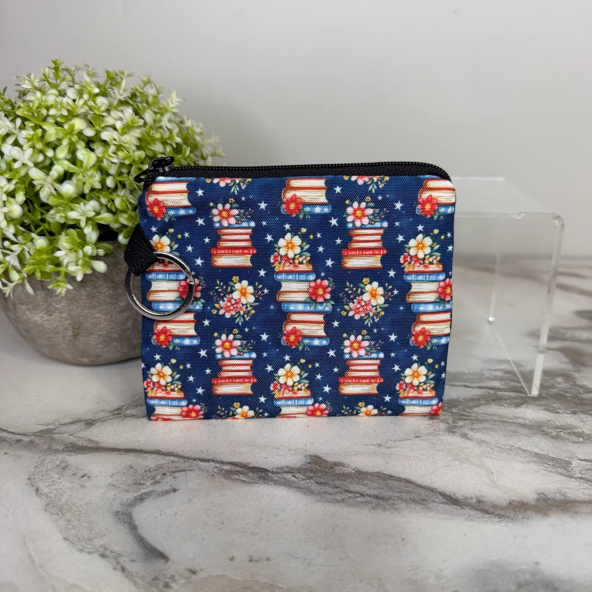 America Floral Books Coin Pouch