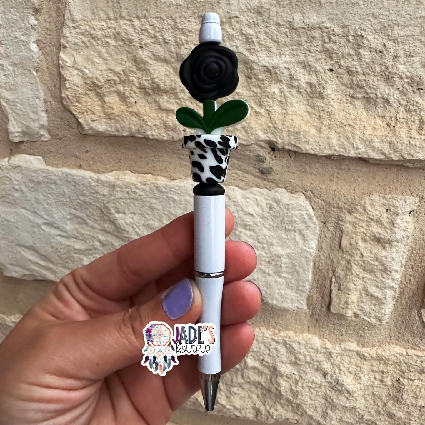Black Floral Cow Pot Pen