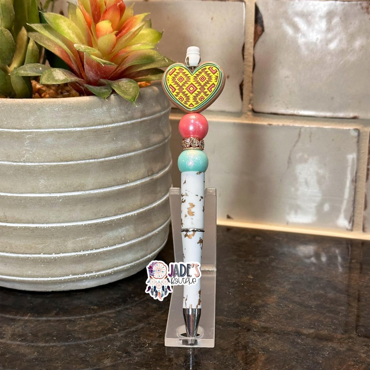 Aztec Heart - Mint, Pink, Brown & Turquoise