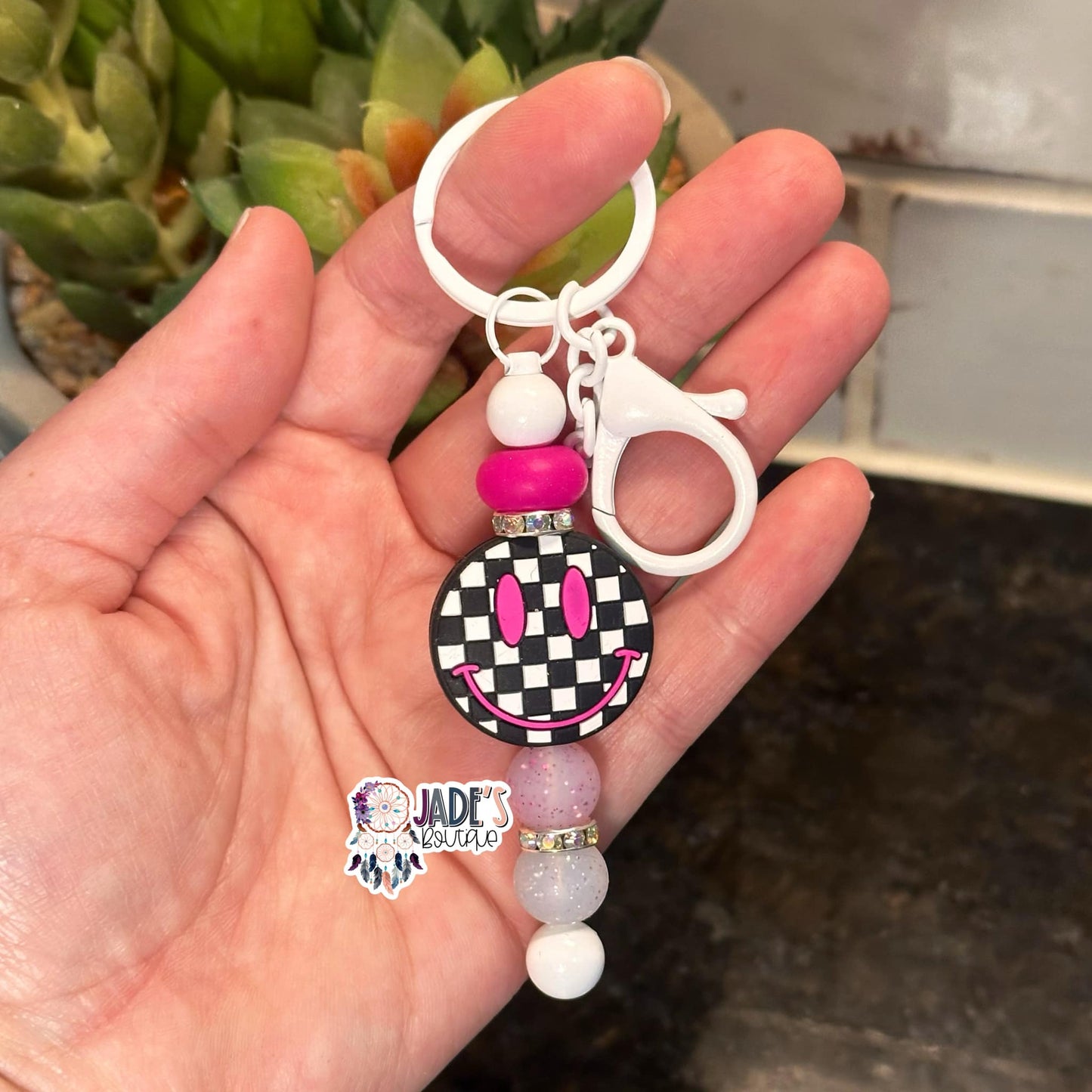 Checkered Smiley Custom Keychain