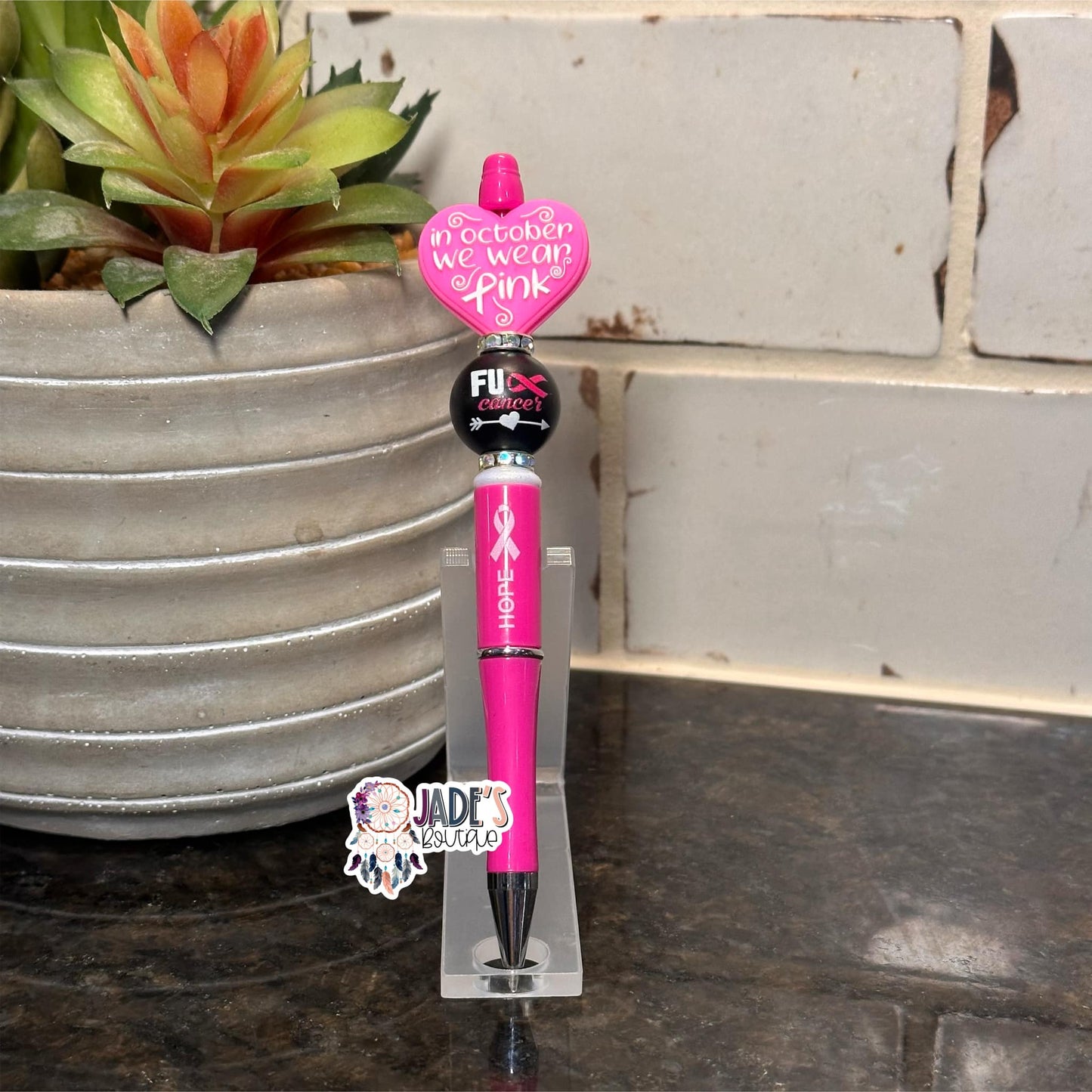 In October We Wear Pink Pen - F*CK Cancer White Rhinestones