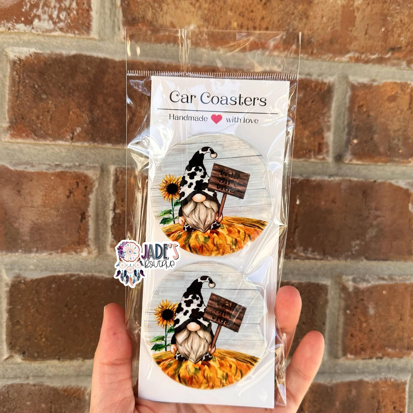 Ceramic Car Coasters - Gnome Hay Girl Hay