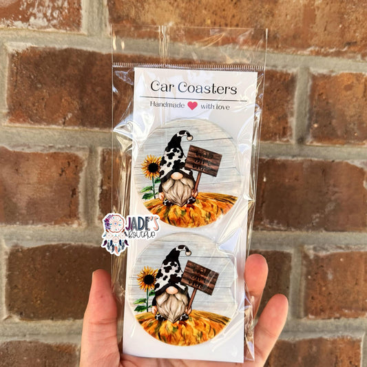 Ceramic Car Coasters - Gnome Hay Girl Hay