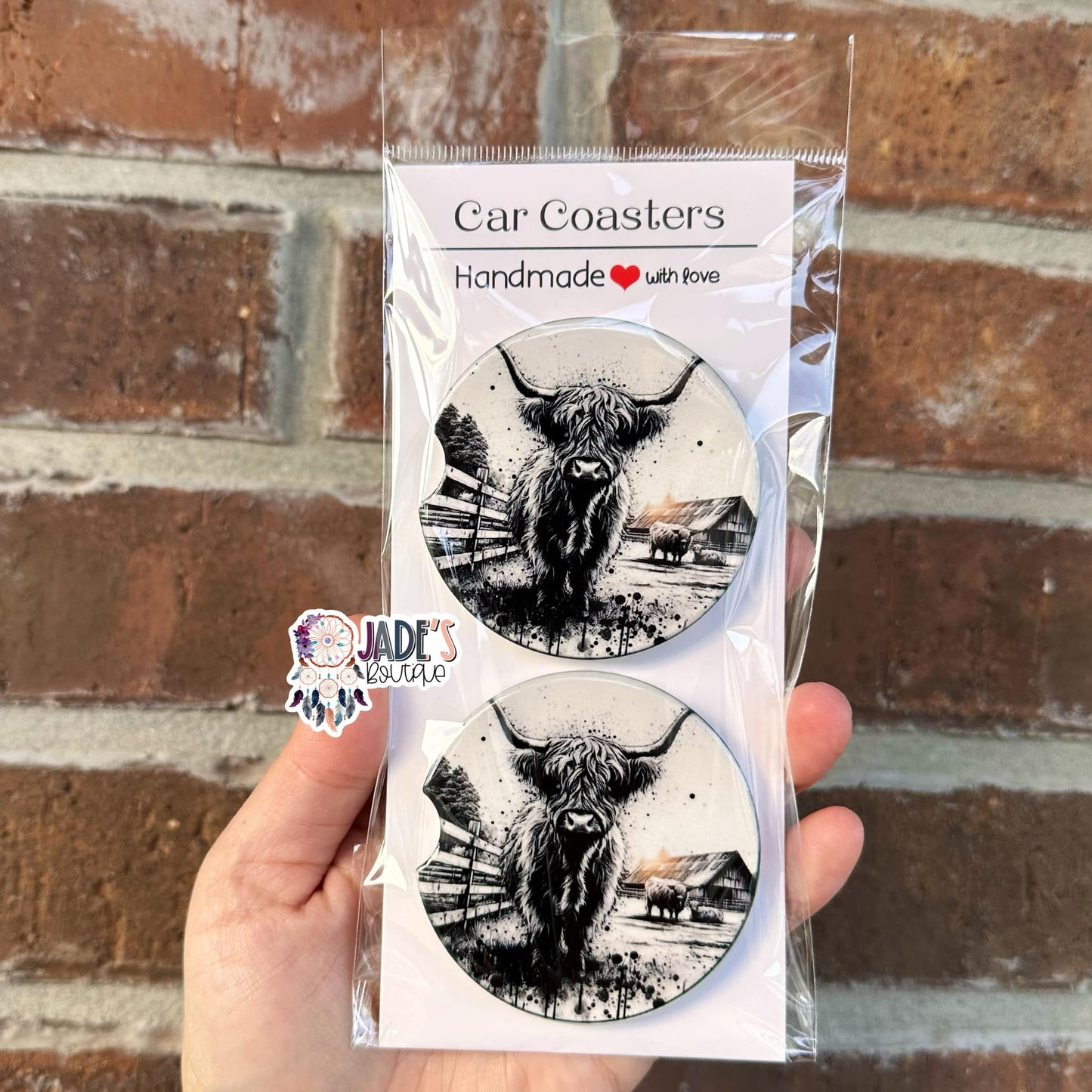 Ceramic Car Coasters - Highland Cow