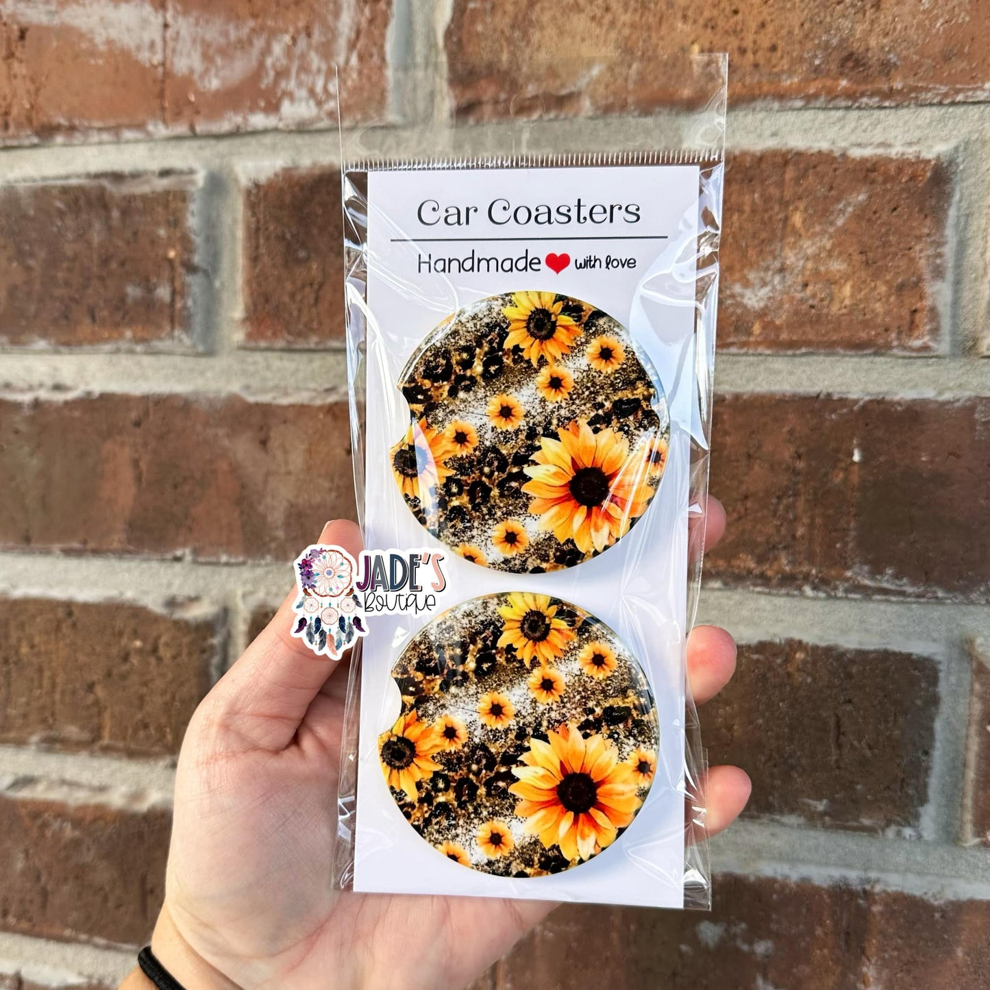 Ceramic Car Coasters - Glitter Sunflower