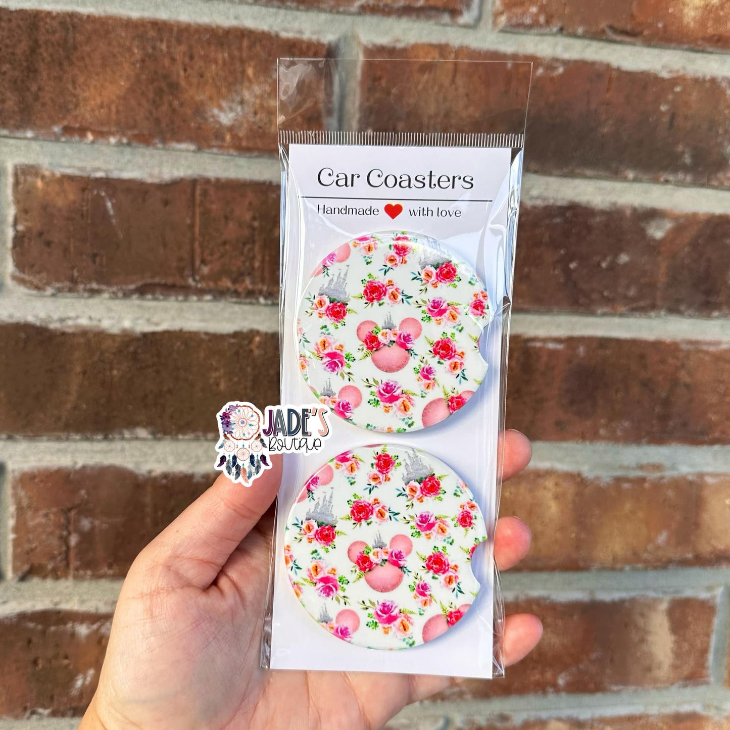 Ceramic Car Coasters - Floral Mouse/Castle