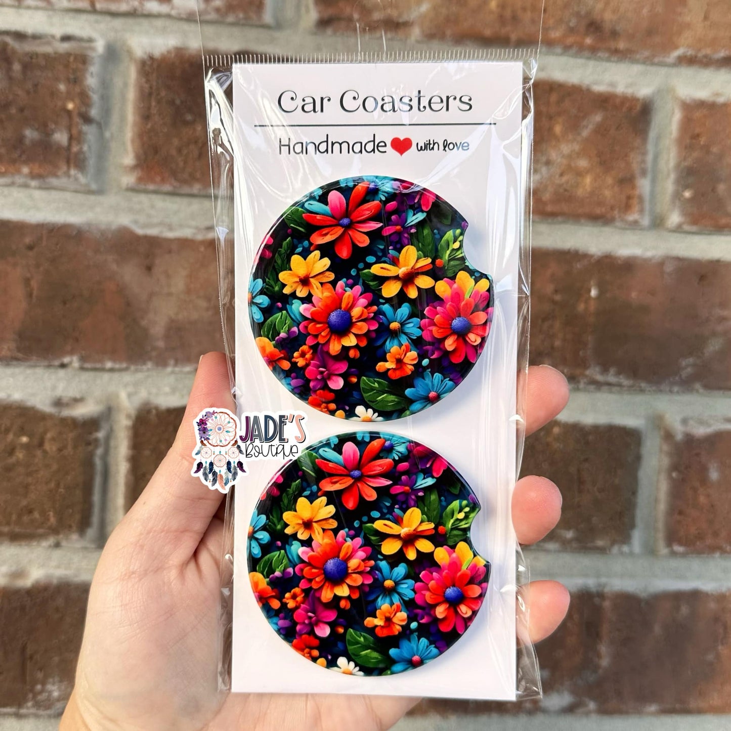 Ceramic Car Coasters - Bright Floral