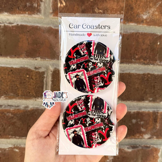 Ceramic Car Coasters - Dibs on the Cowboy