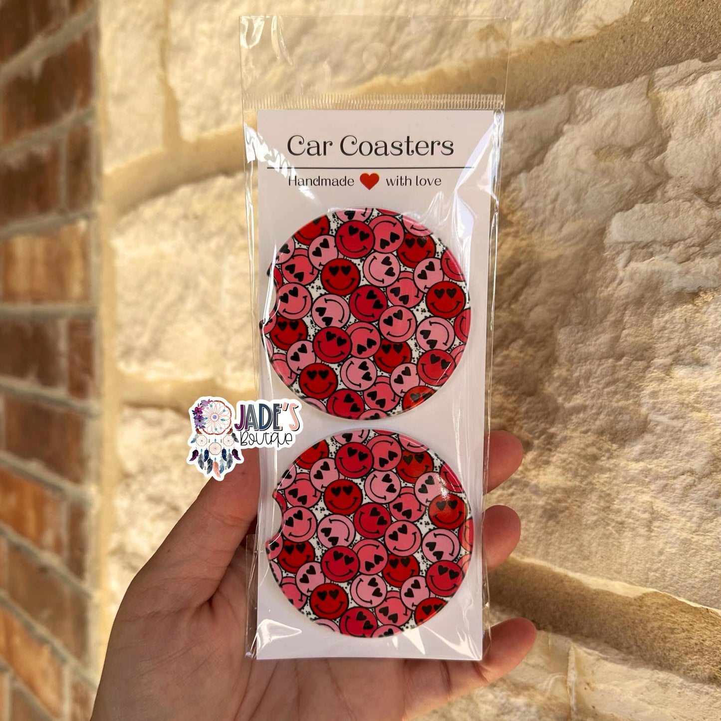 Ceramic Car Coasters - Heart Smiley