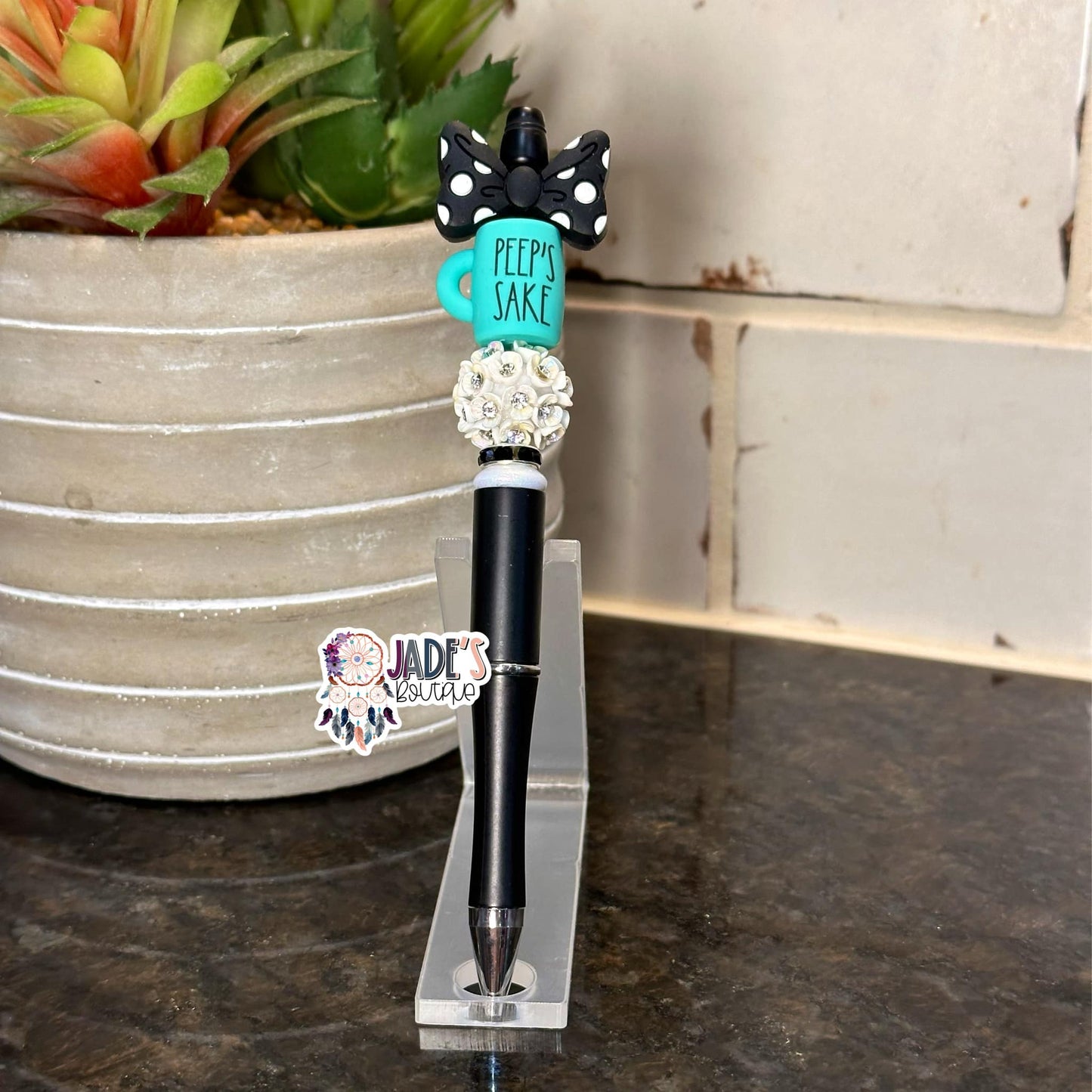 Peep's Sake Pen Turquoise/Black Bow