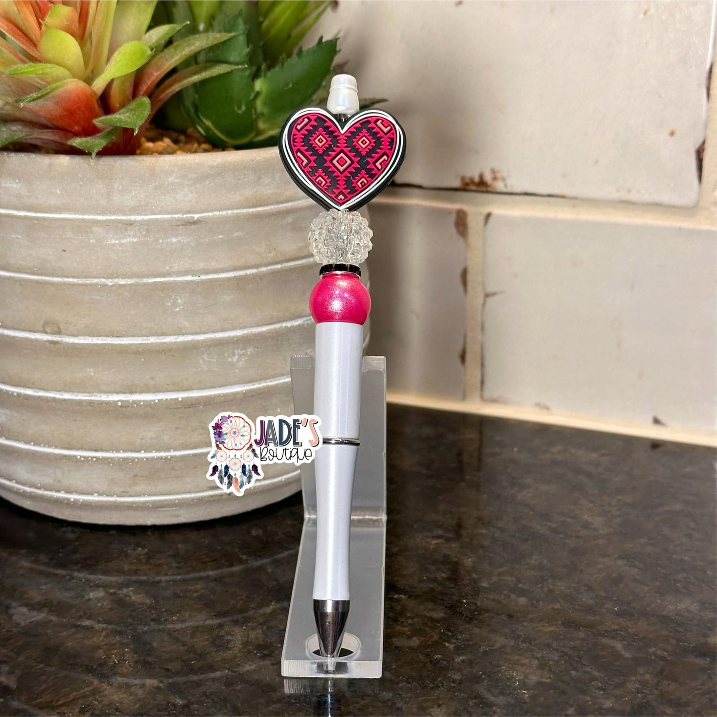 Aztec Magenta & Black Heart Pen