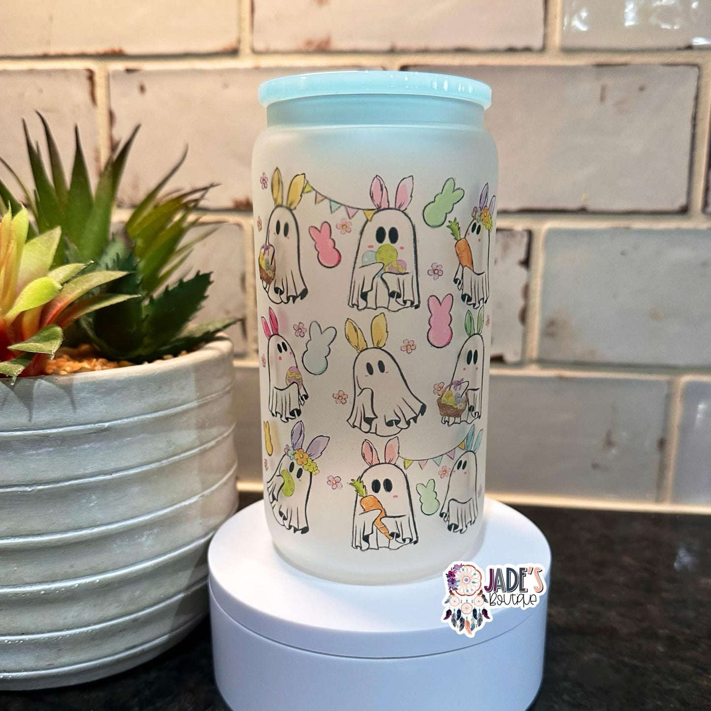 Bunny Peep Ghosts 16oz Glass Can Tumbler