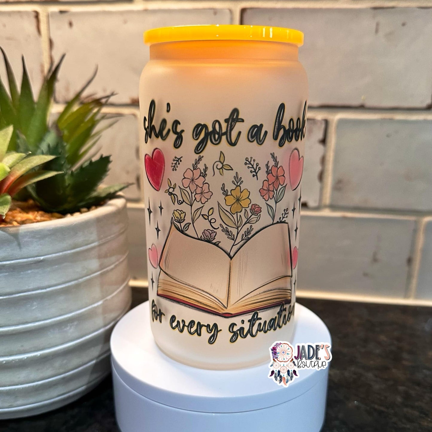She's Got A Book For Every Situation 16oz Glass Can Tumbler