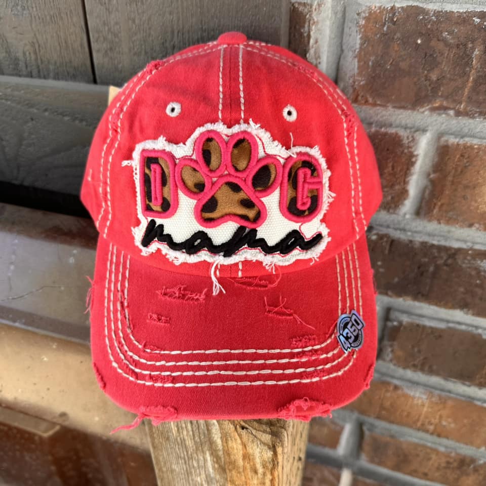 Distressed Pink Dog Mama Baseball Cap
