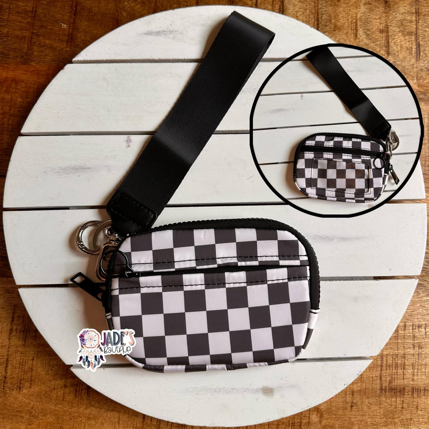 Black Checkered Wristlet Wallet