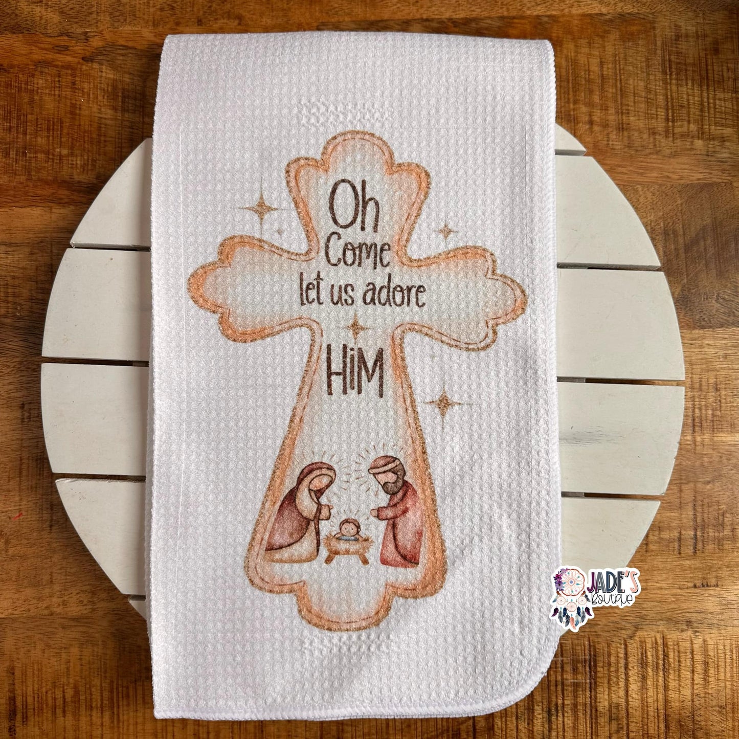 O Come Let Us Adore Him Tea Towel