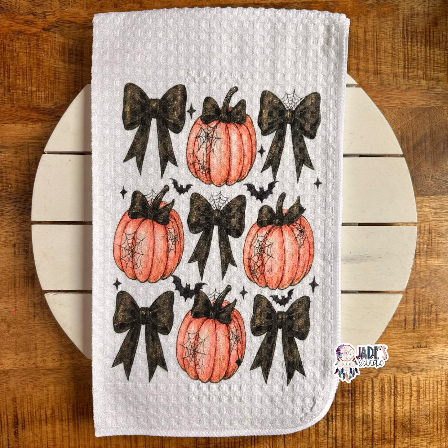Spiderweb Pumpkin Bow Tea Towel