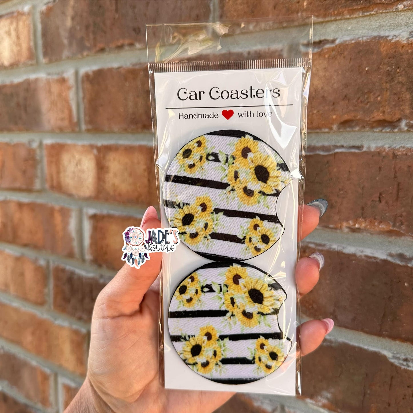 Sunflower Stripes Car Coasters